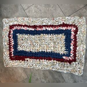 Handmade crocheted rag rug bathroom mat 31x18.5” rectangular